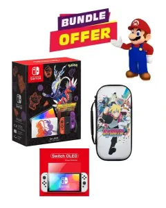 N.S OLED Console - Pokémon Scarlet & Violet Edition With Carry Bag & Tempered Glass Bundle