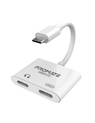 PROMATE UniSplit-C 2-in-1 Audio & Charge USB-C Adapter - White