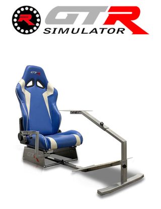 GTR Simulator Touring Model Simulator with Silver Frame and Adjustable Leatherette Racing Seat - Blue/White