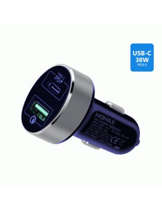 MOMAX UC10 Dual-Port QC3.0 with Type-C PD Fast Car Charger (38W) - Blue