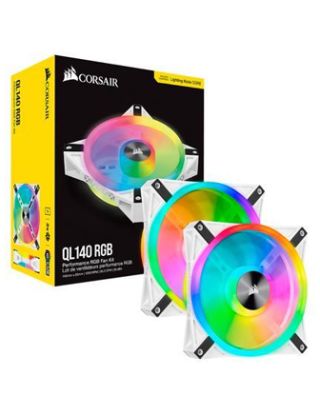 Corsir iCUE QL140 RGB 140mm PWM White Fan — Dual Fan Kit with Lighting Node CORE