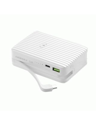 MOMAX Q. PLUG Portable 65W 15000mAh GaN Power Bank With Built-In Type C Cable - White