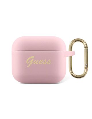 Guess Silicone Printed Script Case with Ring for Airpods 3 - Light Pink