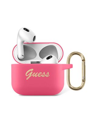 Guess Silicone Printed Script Case with Ring for Airpods 3 - Fuchsia Pink