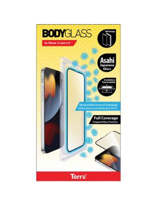 Torrii Bodyglass Screen Protector for iPhone 13 mini (5.4) Anti-bacterial Coating - Full Coverage Curved - Black