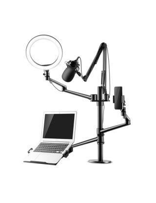 UPERGO ZB-2 4 in 1 Selfie Ring Light And Desktop/Monitor Arm, Mic Stand, Phone Holder For upto 17" Laptop - Black
