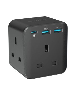 Powerology 3-outlet Wall Socket With Fast Charging USB PD 20W - Black
