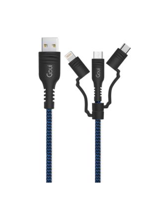 Goui 3 in1 USB Cable (8 Pin+Type C+Micro) 1.5 Mtr-Dark Blue