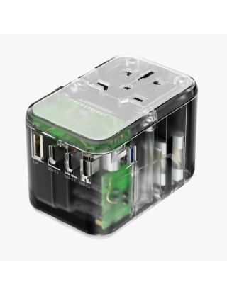 Powerology 65W PD Universal Multi-port Travel Adapter & Charger With x4 TYPE-C & One USB Port's - Transparent