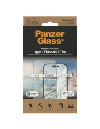 PanzerGlass iPhone 14 Pro (6.1inch) Antibacterial Tempered Glass, Ultra Wide Fit, Anti-Reflective