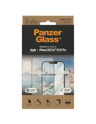 PanzerGlass iPhone 14 (6.1inch) Antibacterial Tempered Glass, Ultra Wide Fit, Anti-Reflective