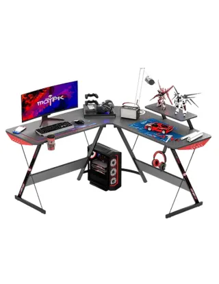 GAMEON L-Shaped Slayer I Series Gaming Desk (Size: 129X129X74cm & Table top 80X46cm) - Black