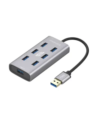 Promate EzHub-7 Aluminium Alloy Powered USB Hub, 7 USB 3.0 Ports, USB-C Adaptor
