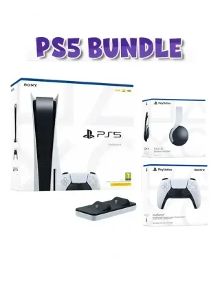 Sony PS5 Console (European CD Version) - R2 With (Controller + Wireless Headset + Dobe Charging Dock  ) Bundle Offer