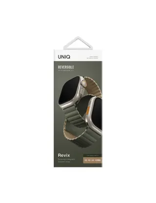Uniq Revix Reversible Magnetic Strap For Apple Watch 49/45/44/42mm - Moss Green / Tan