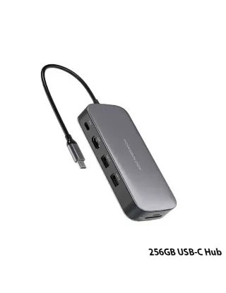 Powerology 256GB USB-C Hub & SSD Drive All-In-One Connectivity Storage - PD 100W  - Grey
