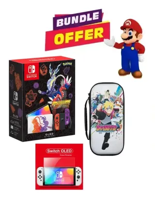 N.S OLED Console - Pokémon Scarlet & Violet Edition With Carry Bag & Tempered Glass Bundle
