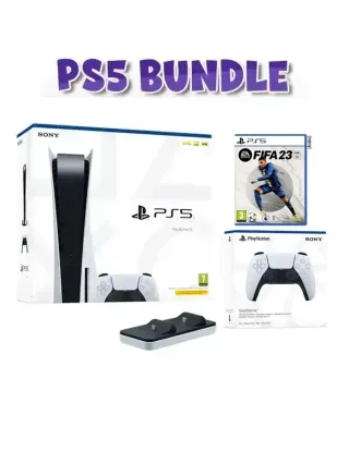Sony PS5 Console (European CD Version) - R2 With (Controller + FIFA23 Game + Dobe Charging Dock  ) Bundle Offer