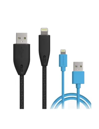 Powerology Braided Lightning Cable Set: 0.9m/3ft ( Black ) + 3m/10ft (Blue Jay )