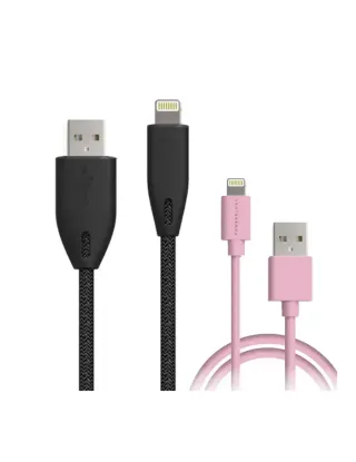 Powerology Braided Lightning Cable Set: 0.9m/3ft ( Black ) + 3m/10ft ( Pink )