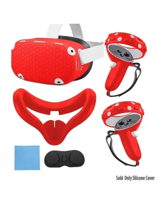 Oculus Quest 2 Silicone Cover Kit Set For Quest 2 Eye Mask Pad Controller Grips Cover Replacement - Red