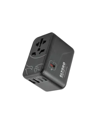 Eltoro 65W Travel Bull Adapter PD GaN Tech USB-A 2 Ports/USB-C 3 Ports - Black