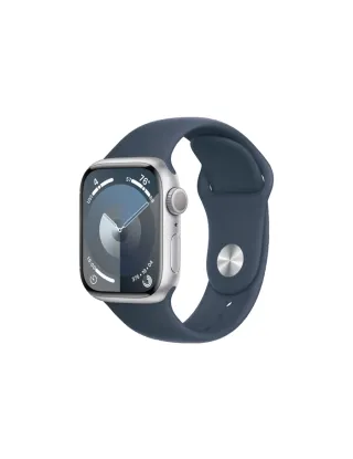 Apple Watch Series 9 Gps 41mm Silver Aluminium Case With Storm Blue Sport Band - M/l
