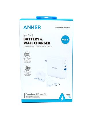 Anker 2 IN 1 Battery & Wall Charger -Power Core III Fusion 5K - White