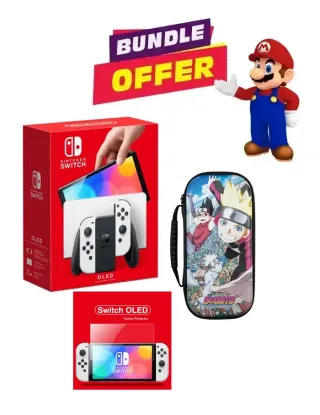 Nintendo Switch – OLED Model w/ White Joy-Con - White With Carry Bag & Tempered Glass Bundle