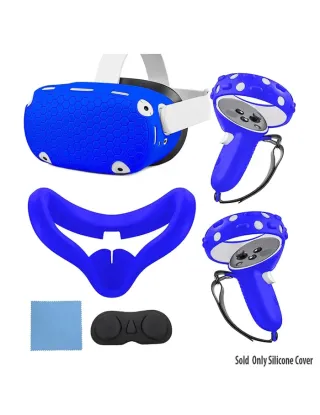 Oculus Quest 2 Silicone Cover Kit Set For Quest 2 Eye Mask Pad Controller Grips Cover Replacement - Blue