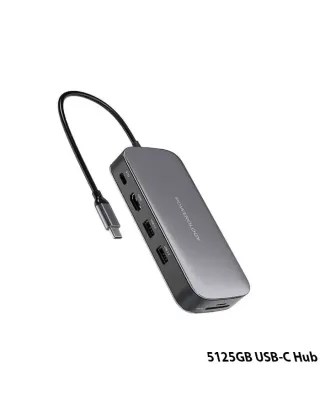 Powerology 512GB USB-C Hub & SSD Drive All-In-One Connectivity Storage - PD 100W  - Grey