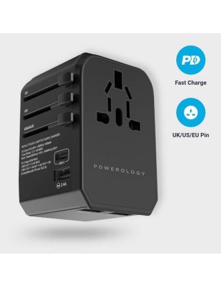 Powerology 2.4A PD 45W Universal Multi-Port Travel Charger - Black