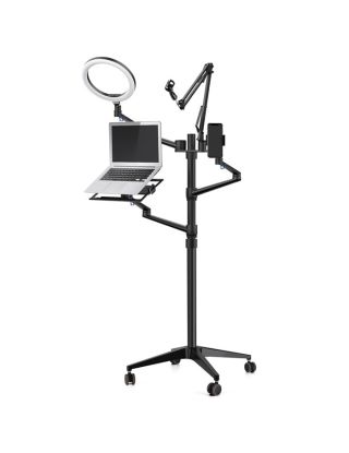 UPERGO ZB-3 4 in 1 Movable Selfie Ring Light And Desktop/Monitor Arm, Mic Stand, Phone Holder For upto 17" Laptop - Black