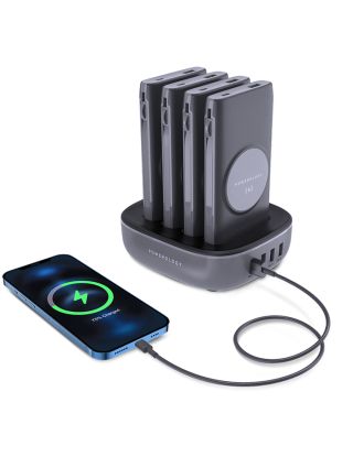 Powerology 4 in 1 Wireless Power Bank Station 10000mAh with Built-In Cable ( Lightning & Type-C ) PD 20W - Black