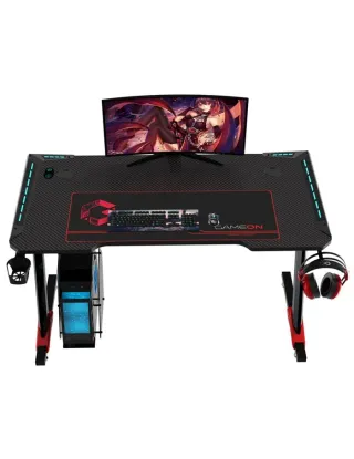 GAMEON Raptor II Series Z-Shaped RGB Flowing Light Gaming Desk (Size: 1400-600-720mm)