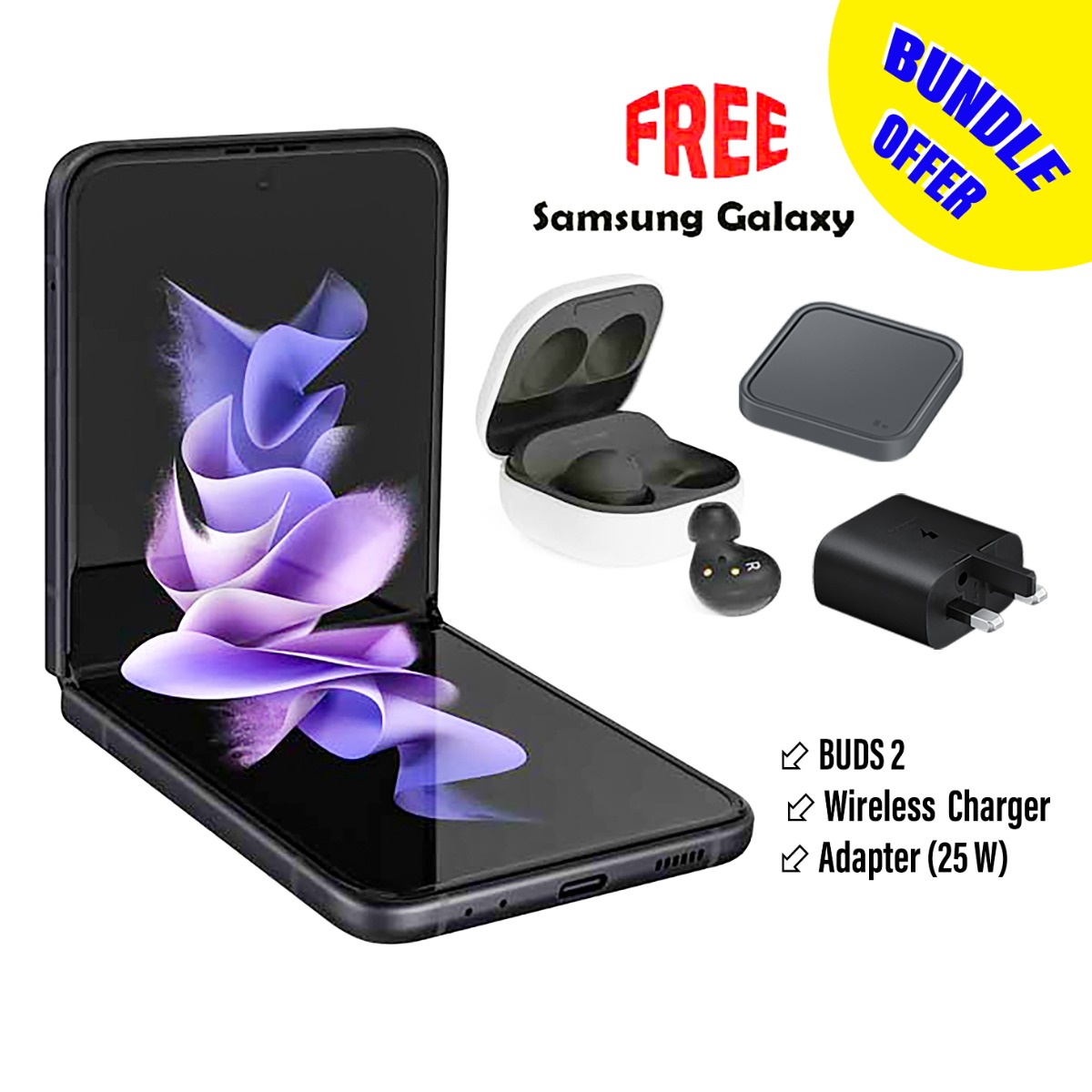 Samsung Galaxy Z Flip 3 5g 128gb Phone Black With Samsung Galaxy Buds 2 Graphite