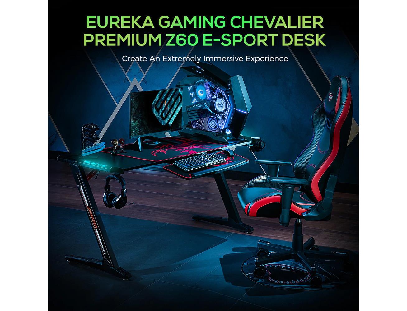 EUREKA ERGONOMIC Z60 GAMING DESK WITH RGB LIGHT - BLACK