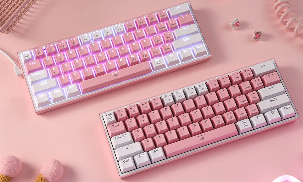 Shop Redragon K616 FIZZ Pro 3 Modes Mechanical Gaming Keyboard Pink